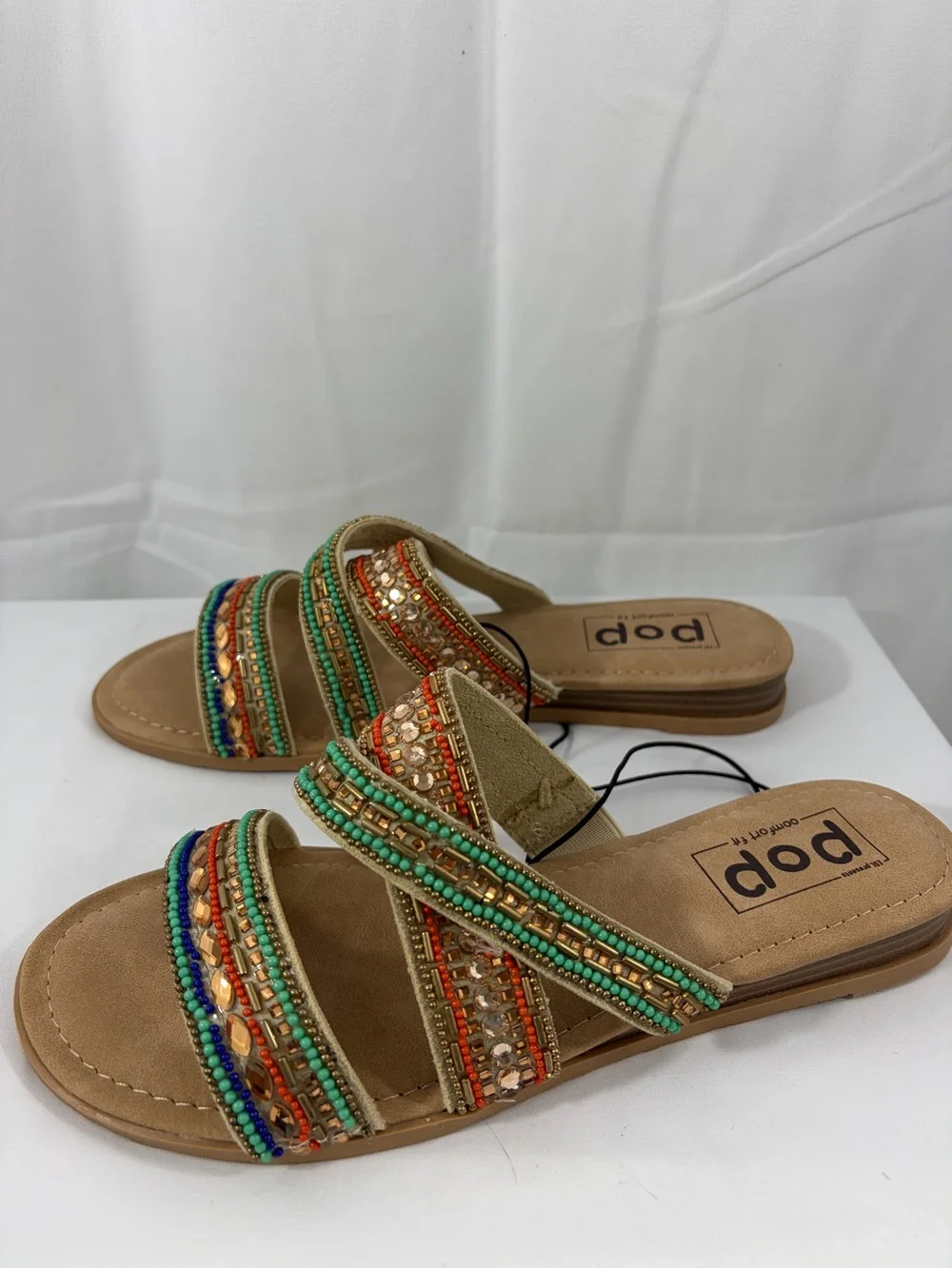 NWT POP Women’s Size 8 Beaded Multi-Color Slide Sandals